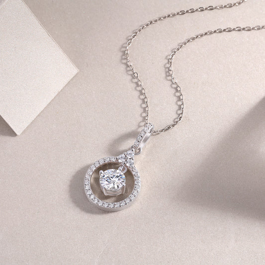 Celestial Whirl 1CT D Color Moissanite Pendant Necklace | 925 Sterling Silver with 18K White Gold Plating, GRA Certified