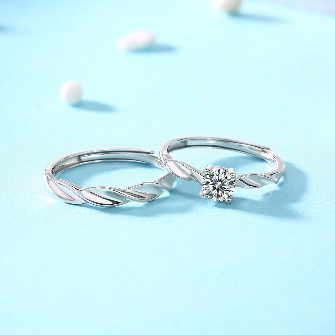 Match Made in Heaven Moissanite Couple Rings - S925 Sterling Silver 0.5ct Adjustable Matching Bands for Him & Her