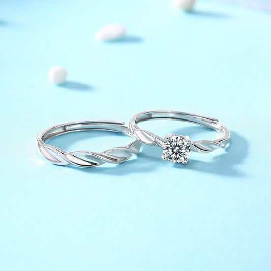 Match Made in Heaven Moissanite Couple Rings - S925 Sterling Silver 0.5ct Adjustable Matching Bands for Him & Her