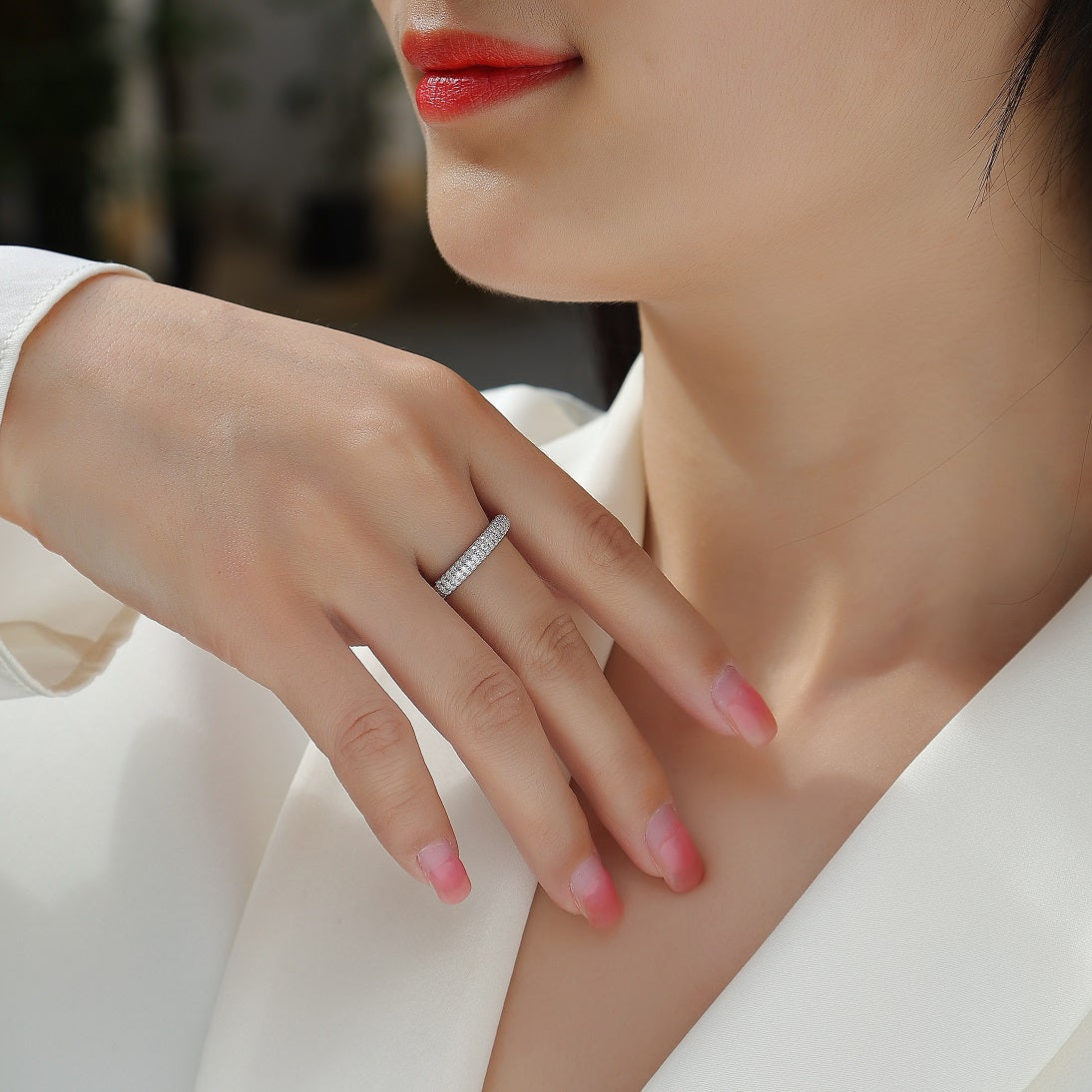 Summer of Our Youth Full Eternity Moissanite Ring | 63 D Color 3EX Stones | 925 Sterling Silver, 18K White Gold Plated Luxury Jewelry