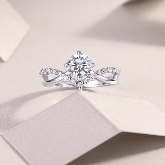 Crown of Love 1CT D Color Moissanite Ring | 925 Sterling Silver, 18K White Gold Plated, GRA Certified, Free Global Shipping & 30-Day Return