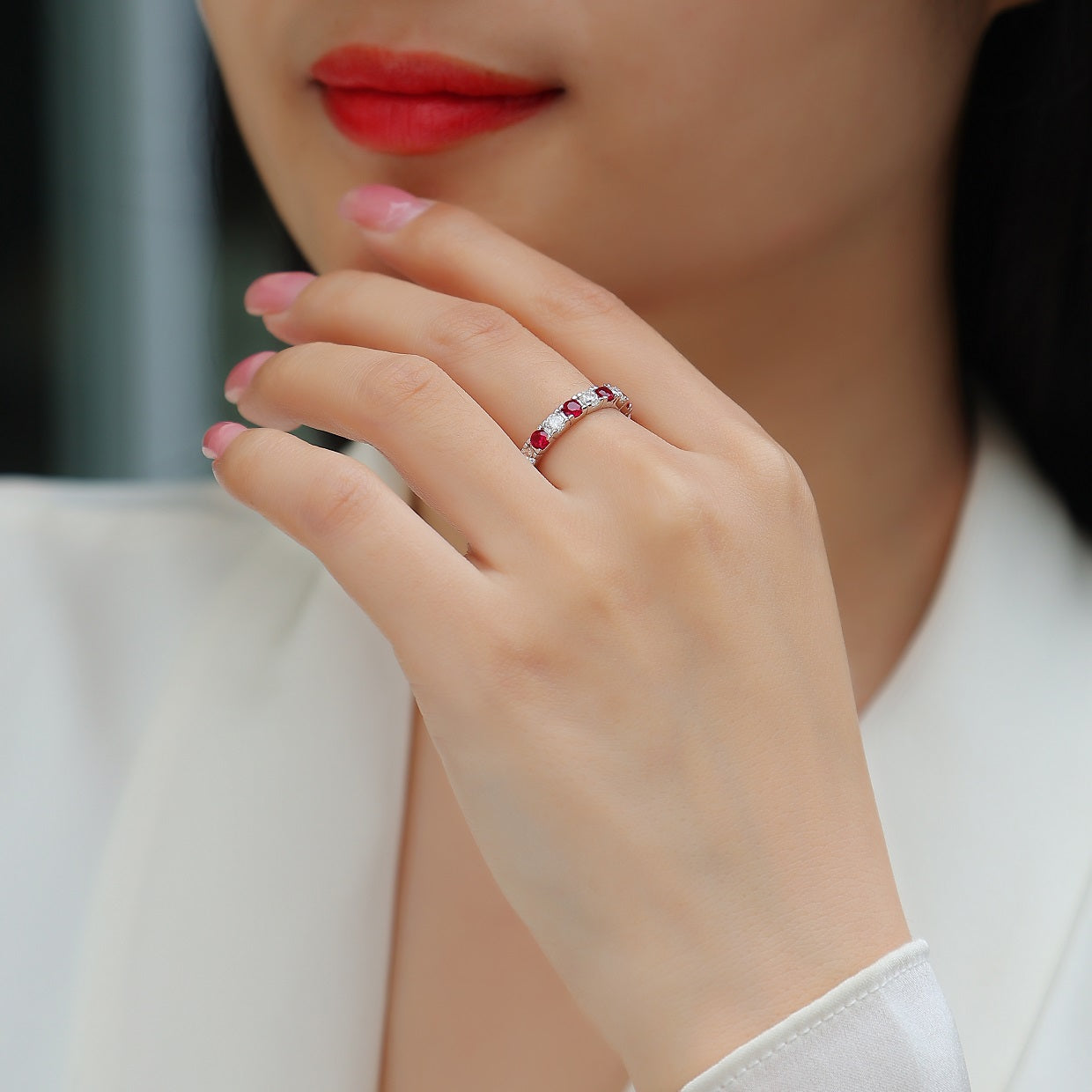 Luxury Moissanite and Lab-Grown Ruby Ring for Women | 925 Sterling Silver, Red Gemstone Fine Jewelry