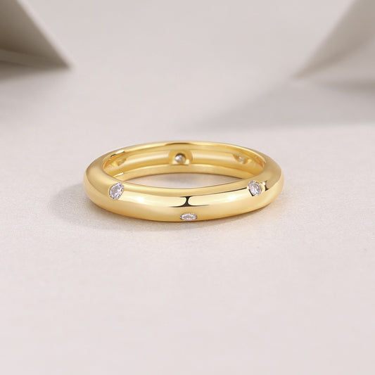 Starry Sky Yellow Gold Moissanite Band Ring | S925 Silver with 18K Gold Plating, GRA Certified