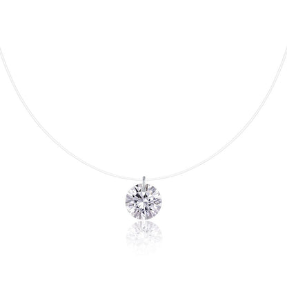 Mermaid Tears Moissanite Pendant Necklace - Invisible Thread Collarbone Chain, Sterling Silver Minimalist Jewelry