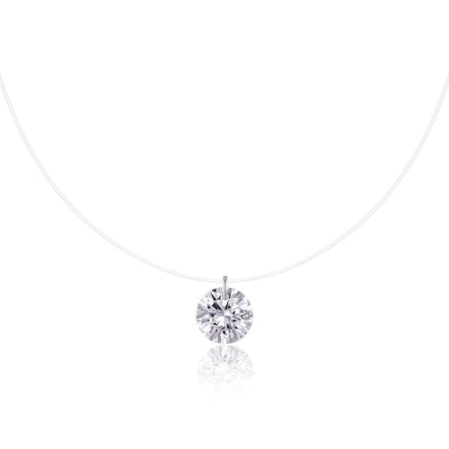 Mermaid Tears Moissanite Pendant Necklace - Invisible Thread Collarbone Chain, Sterling Silver Minimalist Jewelry
