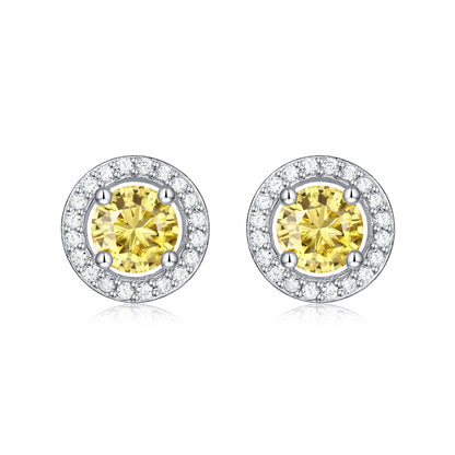 Round Moissanite Stud Earrings - S925 Sterling Silver Wedding Jewelry for Women, Yellow/White Moissanite Options