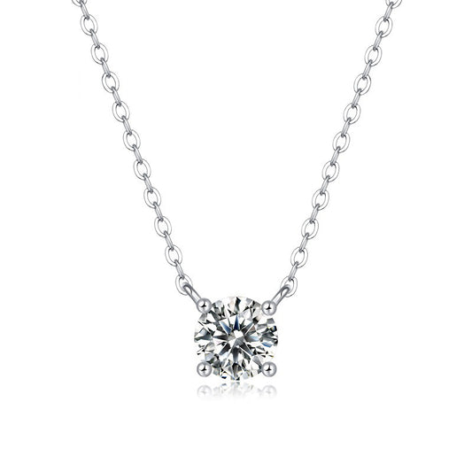 2 Carat Moissanite Pendant Necklace - S925 Sterling Silver Four-Claws Eternal Love Collarbone Chain