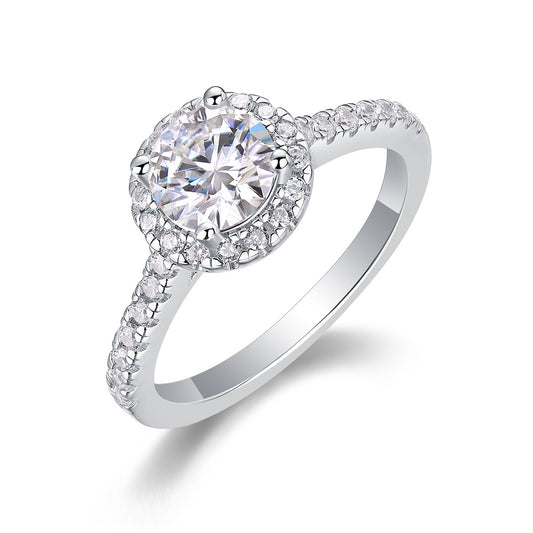 Bague de fiançailles en argent S925 avec moissanite 1 carat, taille ronde de 6,5 mm, halo pour femme, bijoux de mariage