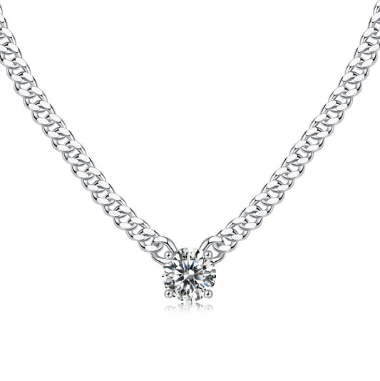 3 Carat Moissanite Cuban Chain Necklace - S925 Sterling Silver Plated White Gold Men's Or Women's  Unisex Collarbone Chain, Light Luxury Jewelry