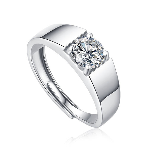 Radiance of Prestige Moissanite Ring - 1ct Adjustable Unisex Crown Ring, S925 Sterling Silver Wide Band Statement Jewelry