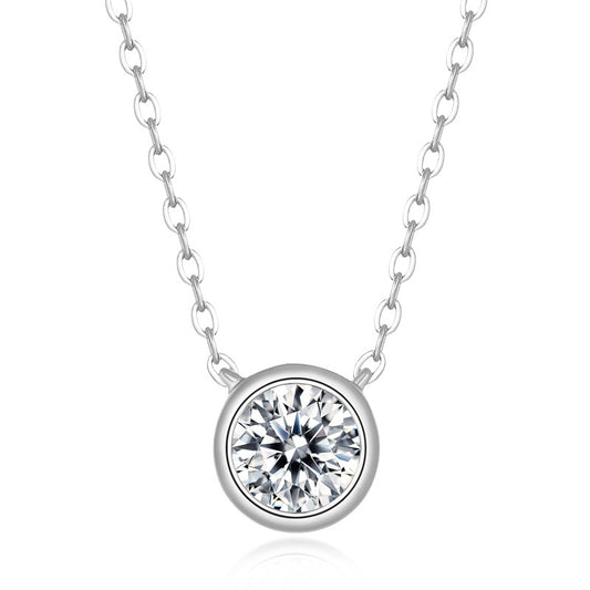 1 Carat Moissanite Bubble Pendant Necklace - S925 Sterling Silver Rose Gold Plated, Dainty Collarbone Chain
