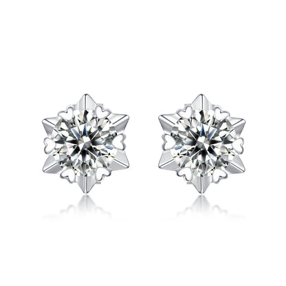 Snowflake Moissanite Stud Earrings - S925 Sterling Silver 0.5ct/1ct Diamond Alternative, Jewelry Gift for Women