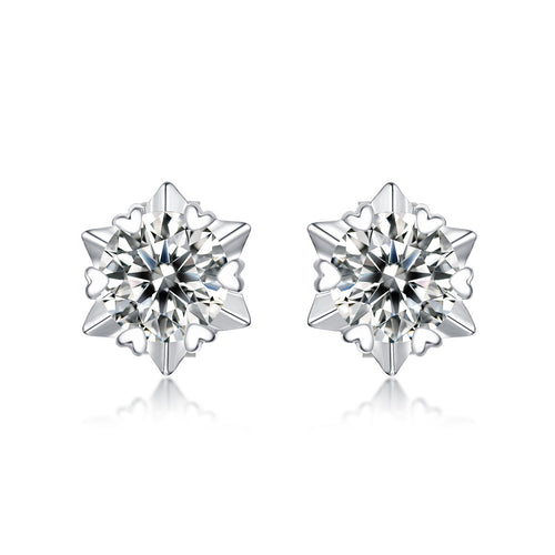 Snowflake Moissanite Stud Earrings - S925 Sterling Silver 0.5ct/1ct Diamond Alternative, Jewelry Gift for Women