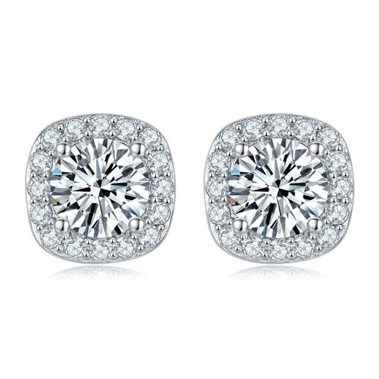 1 Carat Square Moissanite Stud Earrings - S925 Sterling Silver Korean Minimalist Luxury Earrings for Women