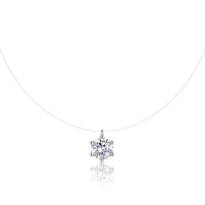 Mermaid Tears Moissanite Pendant Necklace - Invisible Thread Collarbone Chain, Sterling Silver Minimalist Jewelry