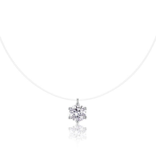 Mermaid Tears Moissanite Pendant Necklace - Invisible Thread Collarbone Chain, Sterling Silver Minimalist Jewelry