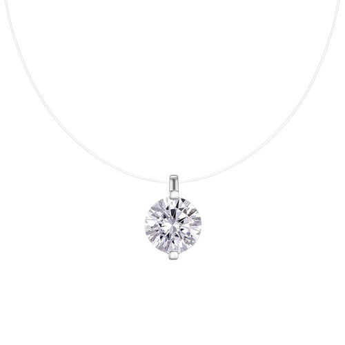 Mermaid Tears Moissanite Pendant Necklace - Invisible Thread Collarbone Chain, Sterling Silver Minimalist Jewelry