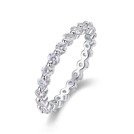 2.6mm Full Moissanite Eternity Ring - S925 Sterling Silver 22-Stone Wedding Band, 3EX Cut D Color Stackable Ring for Women
