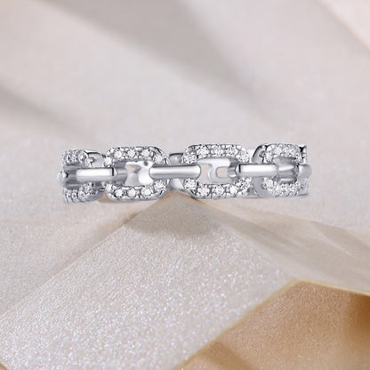 Chain of Love Moissanite Ring - 90-Stone S925 Sterling Silver Stackable Band, 2.2g Lightweight Eternity Ring