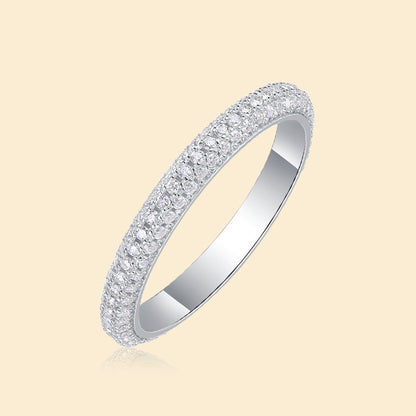 Full Eternity Moissanite Ring - S925 Sterling Silver Curved Band, 360° Sparkle Non-Tarnish Women's Jewelry