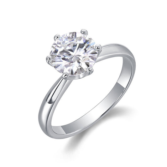 3 Carat Moissanite Solitaire Ring - Classical S925 Sterling Silver Six-Prong Light Luxury Band, Timeless Engagement/Wedding Jewelry