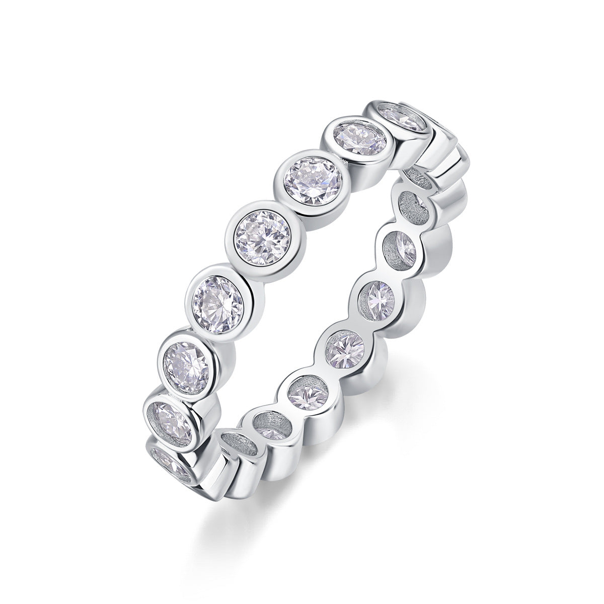 Bague empilable en moissanite Breaking Cocoon - Argent sterling S925 plaqué or blanc 18 carats, 18 pierres de couleur D, taille 3EX, pour femme