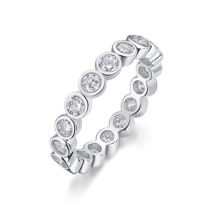 Bague empilable en moissanite Breaking Cocoon - Argent sterling S925 plaqué or blanc 18 carats, 18 pierres de couleur D, taille 3EX, pour femme
