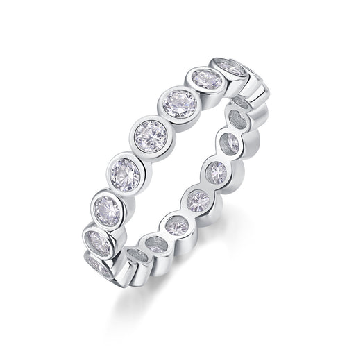 Bague empilable en moissanite Breaking Cocoon - Argent sterling S925 plaqué or blanc 18 carats, 18 pierres de couleur D, taille 3EX, pour femme