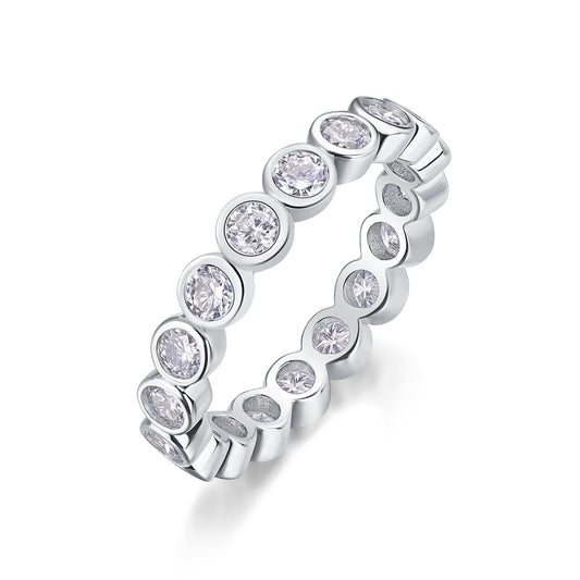 Bague empilable en moissanite Breaking Cocoon - Argent sterling S925 plaqué or blanc 18 carats, 18 pierres de couleur D, taille 3EX, pour femme