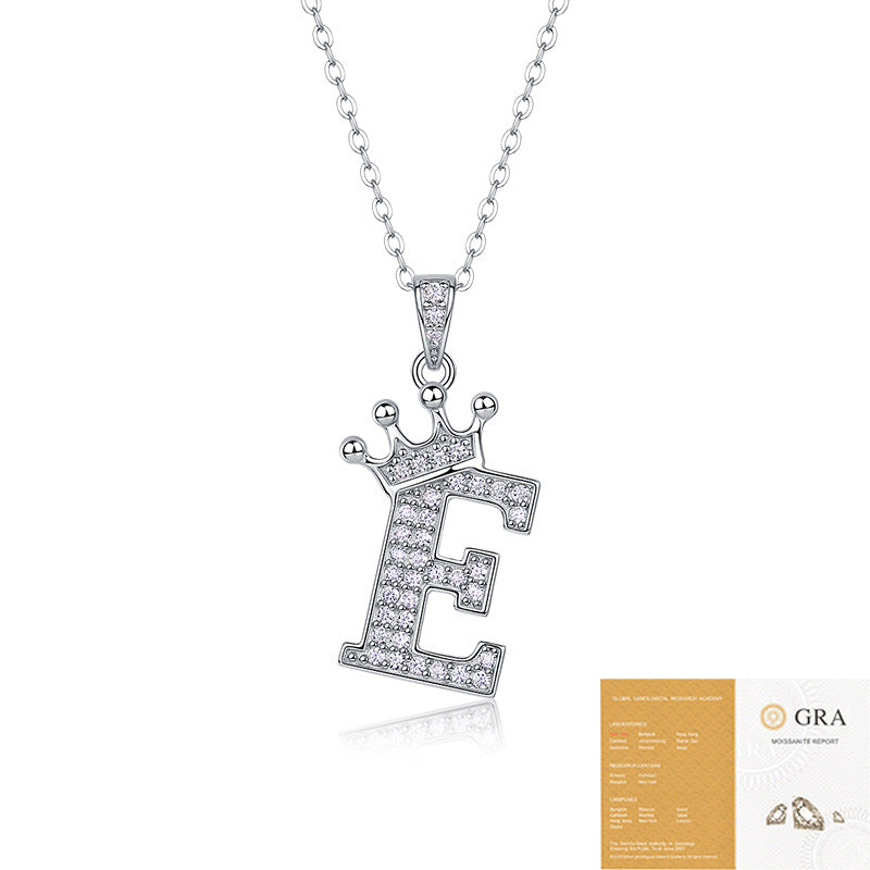 Collier avec initiale en forme de couronne - Pendentif en moissanite en argent sterling S925, chaîne de clavicule, bijou personnalisé avec lettre et halo pavé