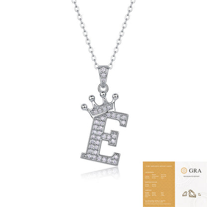 Collier avec initiale en forme de couronne - Pendentif en moissanite en argent sterling S925, chaîne de clavicule, bijou personnalisé avec lettre et halo pavé