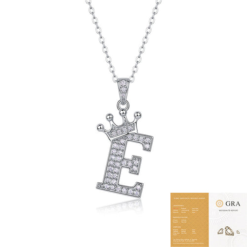 Collier avec initiale en forme de couronne - Pendentif en moissanite en argent sterling S925, chaîne de clavicule, bijou personnalisé avec lettre et halo pavé
