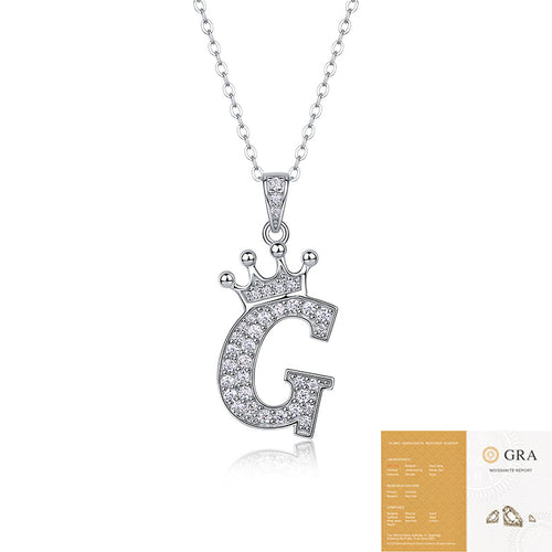 Collier avec initiale en forme de couronne - Pendentif en moissanite en argent sterling S925, chaîne de clavicule, bijou personnalisé avec lettre et halo pavé