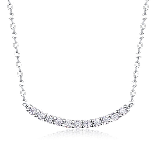 11-Stone Moissanite Curved Necklace - S925 Sterling Silver Clavicle Chain, Light Luxury Women's Jewelry