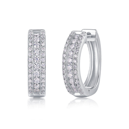 0.58ct Moissanite Huggie Hoop Earrings - S925 Sterling Silver 76-Stone/pair Pave Set, 3EX Cut D Color Light Luxury Jewelry