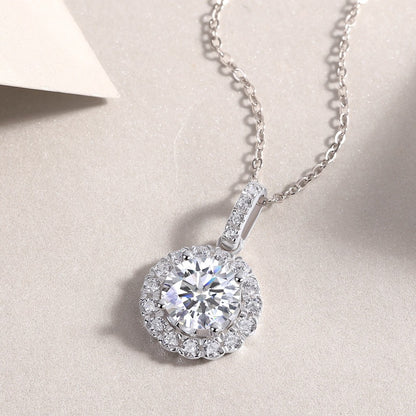 2 Carat Moissanite Pendant Necklace for Women - S925 Sterling Silver Collarbone Chain, Diamond Alternative, Hypoallergenic & Tarnish-Resistant