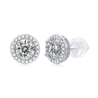 Round Moissanite Stud Earrings - S925 Sterling Silver Wedding Jewelry for Women, Yellow/White Moissanite Options