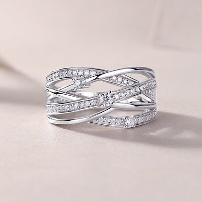 Bague géométrique en moissanite – Argent sterling S925, design entrelacé, anneau fermé, bijou tendance pour femme