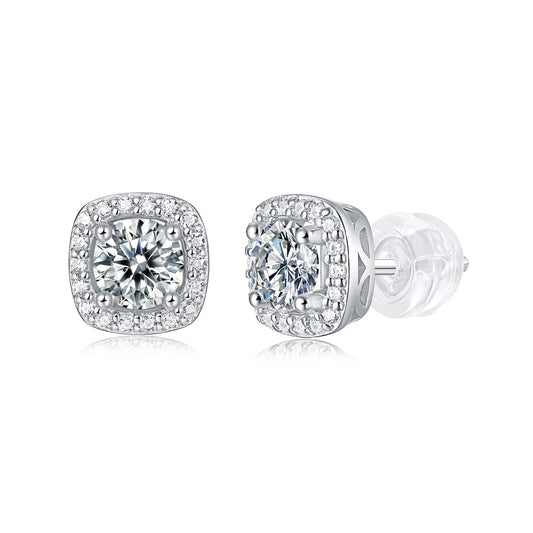 1 Carat Square Moissanite Stud Earrings - S925 Sterling Silver Korean Minimalist Luxury Earrings for Women