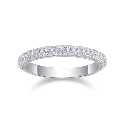 Full Eternity Moissanite Ring - S925 Sterling Silver Curved Band, 360° Sparkle Non-Tarnish Women's Jewelry