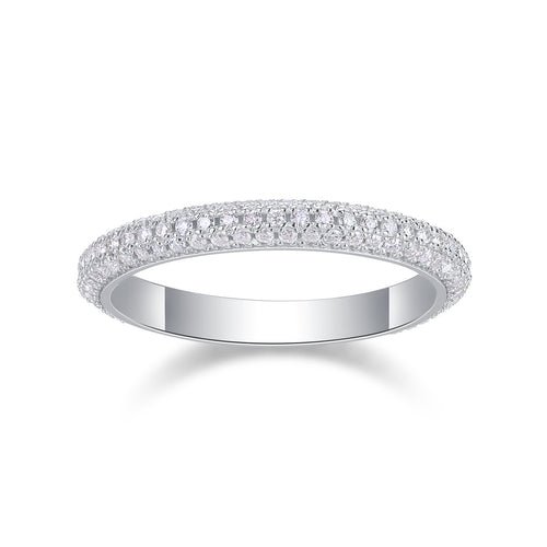 Full Eternity Moissanite Ring - S925 Sterling Silver Curved Band, 360° Sparkle Non-Tarnish Women's Jewelry