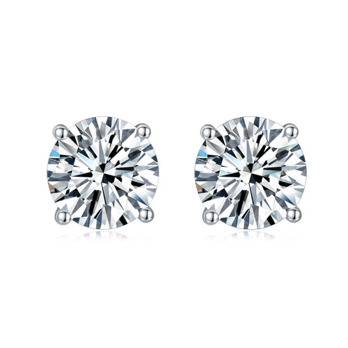 Pure Love 2ct Moissanite Stud Earrings - S925 Sterling Silver Four-Prong Minimalist Earrings for Women, Luxury Diamond Alternative