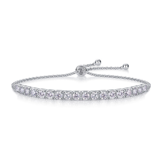 Adjustable Moissanite Tennis Bracelet - S925 Sterling Silver 18-Stone Light Luxury Bracelet for Women, Anniversary/Wedding Gift