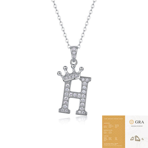 Collier avec initiale en forme de couronne - Pendentif en moissanite en argent sterling S925, chaîne de clavicule, bijou personnalisé avec lettre et halo pavé