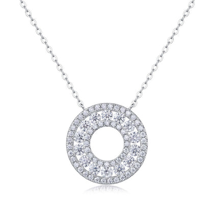 Moissanite Circle Pendant - S925 Silver 18K White Gold Plated, 70-Stone 1.4ct D Color 3EX Cut Necklace for Women