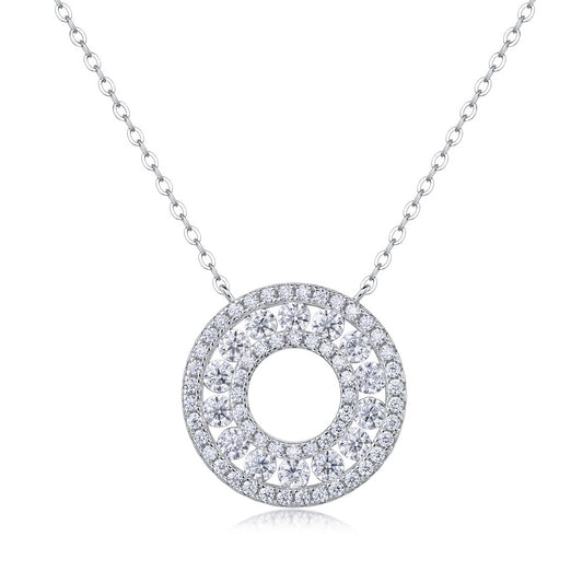 Pendentif en moissanite circulaire - Argent S925 plaqué or blanc 18 carats, 70 pierres 1,4 ct couleur D, taille 3EX, collier pour femme