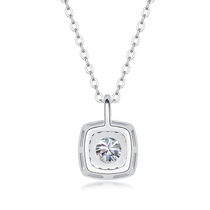 Square Moissanite Pendant Necklace - S925 Sterling Silver Light Luxury Jewelry for Women, Elegant Birthday Gift for Her