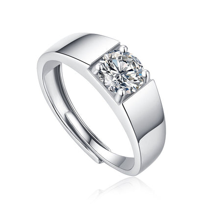 Radiance of Prestige Moissanite Ring - 1ct Adjustable Unisex Crown Ring, S925 Sterling Silver Wide Band Statement Jewelry