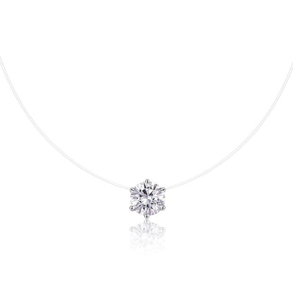 Mermaid Tears Moissanite Pendant Necklace - Invisible Thread Collarbone Chain, Sterling Silver Minimalist Jewelry