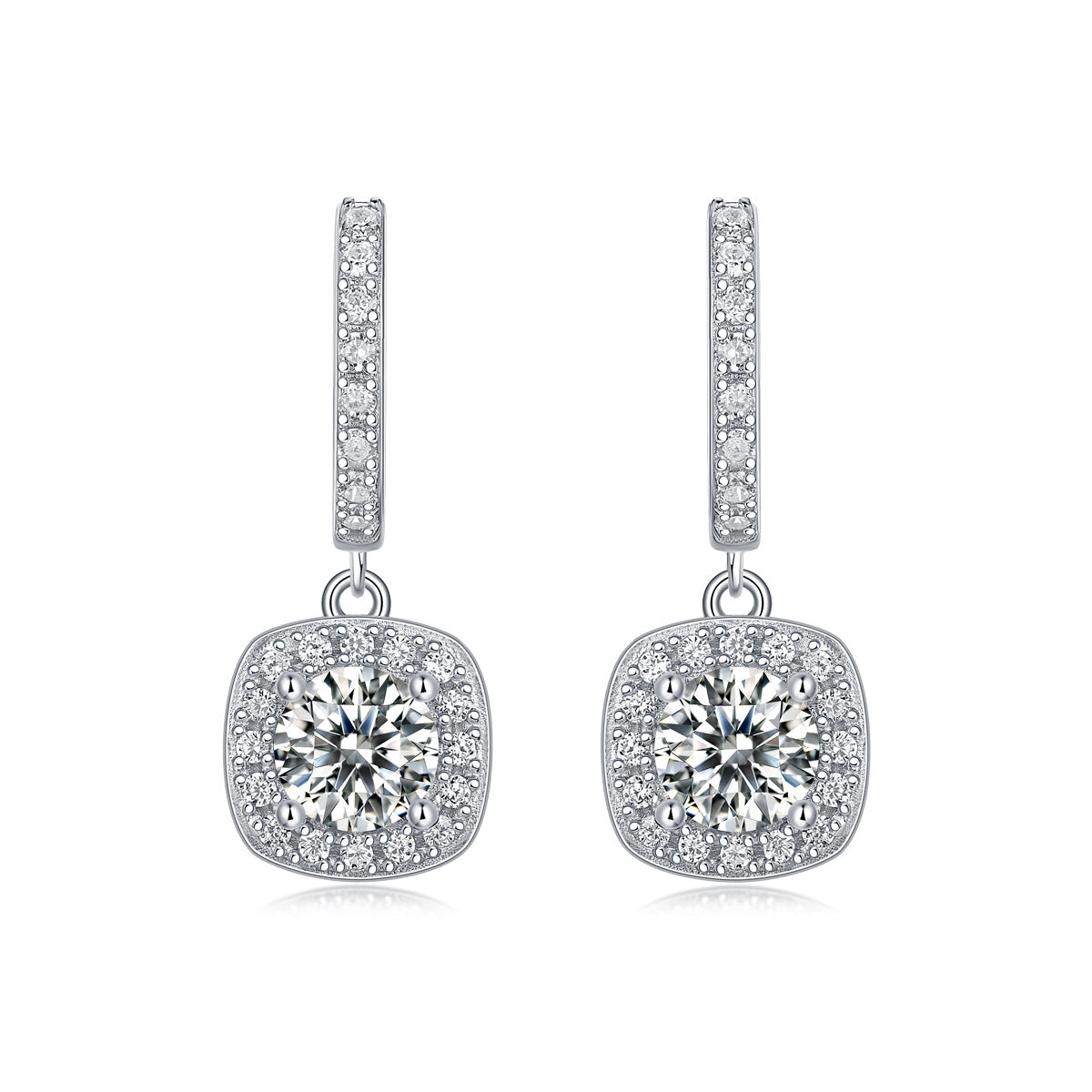 Art Deco Square Moissanite Earrings - S925 Sterling Silver 1ct D Color Frame Earrings, 3EX Cut Light Luxury Statement Jewelry